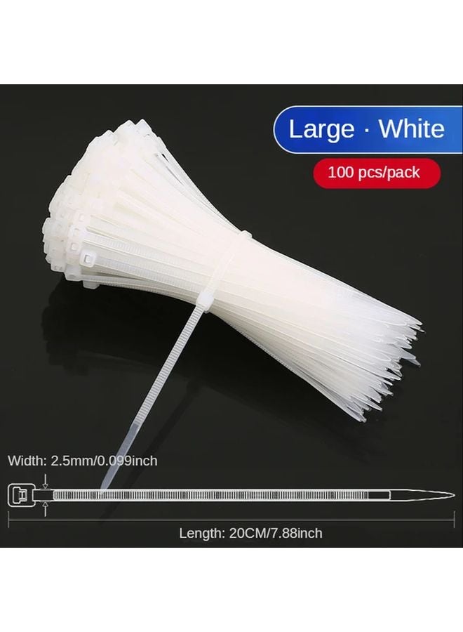 100pcs White Large Self Locking Cable Ties 2 5x200mm Heavy Duty Adjustable Wire Ties - Image 1