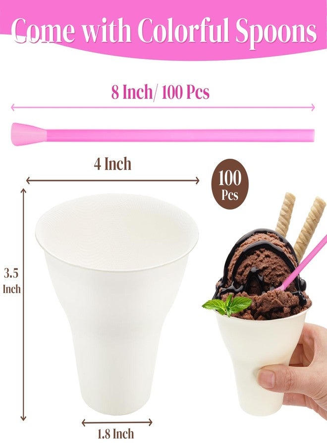 Eorbow 100 Pack Snow Cone Cups and Straws, 12 OZ Paper Cone Cup with Colorful Spoon Straw, Leak-proof Shaved Ice Holder, Disposable Ice Cream Bowls for Party Event Water Cooler - Image 2