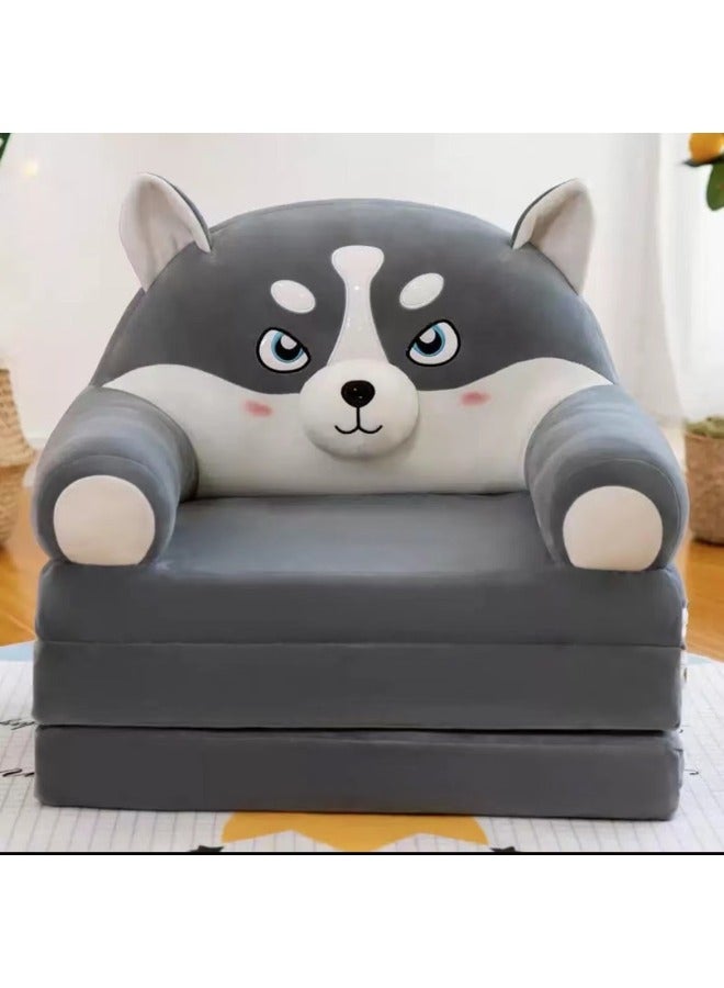 Cartoon Folding Sofa Plush Toy Children's Sofa Removable And Washable Seat Birthday Gift Supply-Specifications:Four-layer Leather Shell 28-Color:Blue Superman Xiaoxin - Image 4