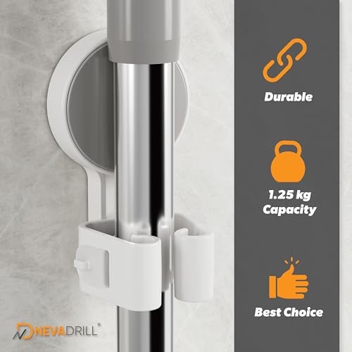 NEVADRILL Wall Mounted Mop and Broom Holder, Self-Adhesive Gripper Clips, 3-Pack, Waterproof Storage Organiser for Bathroom Kitchen [ND-13121] - Image 3