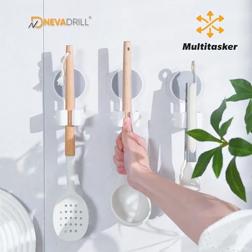 NEVADRILL Wall Mounted Mop and Broom Holder, Self-Adhesive Gripper Clips, 3-Pack, Waterproof Storage Organiser for Bathroom Kitchen [ND-13121] - Image 4