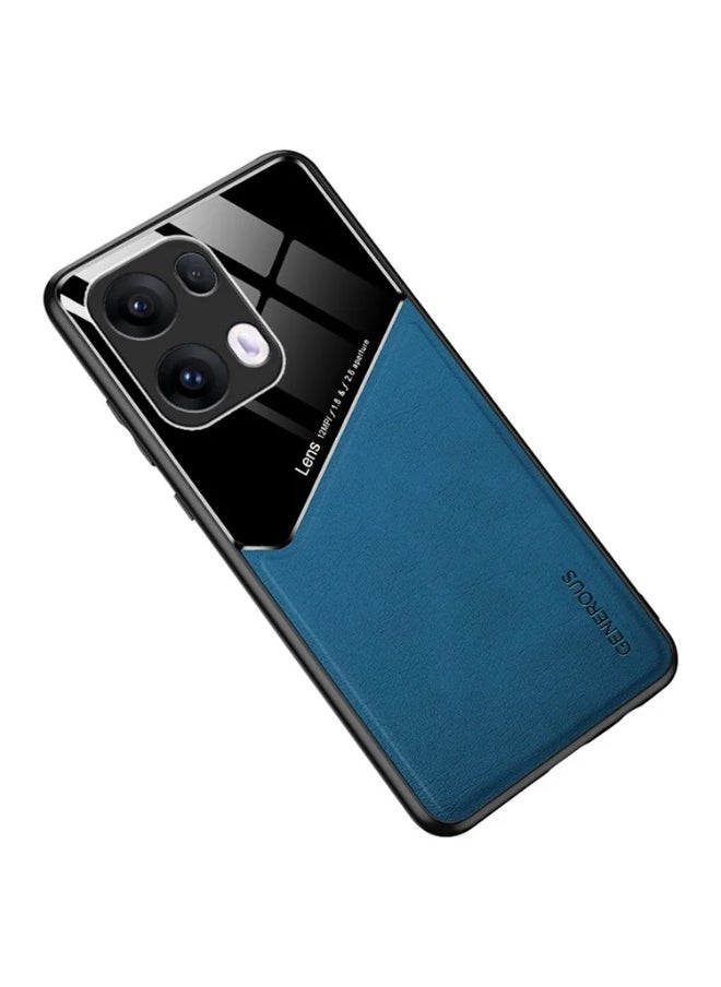 Generic Case Compatible With Oppo Reno 13 Pro 5G Cover Luxury Leather And Glass With Car Magnetic Holder Phone Cover Soft Frame Silicone - Blue  - Image 2