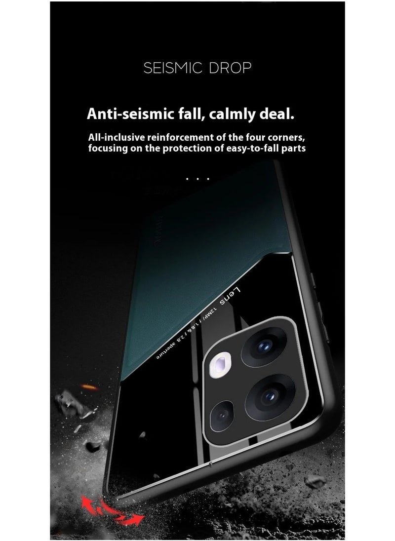 Generic Case Compatible With Oppo Reno 13 Pro 5G Cover Luxury Leather And Glass With Car Magnetic Holder Phone Cover Soft Frame Silicone - Blue  - Image 5