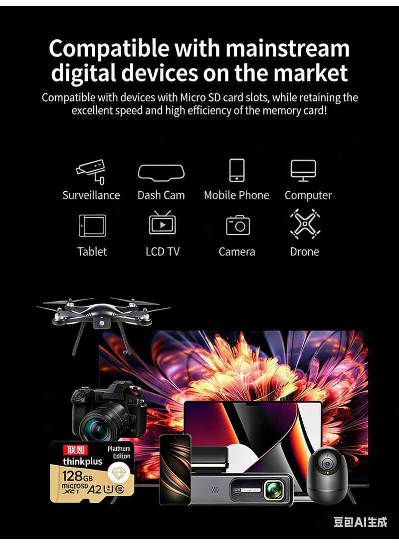 لينوفو بطاقة ذاكرة فلاش ميكرو SD بسعة 128 جيجابايت، 4K HD فيديو، سرعة قراءة عالية 130 ميجابايت/ثانية، للأجهزة مثل الكاميرات، كاميرات المراقبة، الهواتف، الأجهزة اللوحية، أجهزة الألعاب، كاميرات السيارات، فئة U3 Class10 V30 A1، تتحمل درجات حرارة من -25°C إلى 85°C - Image 5