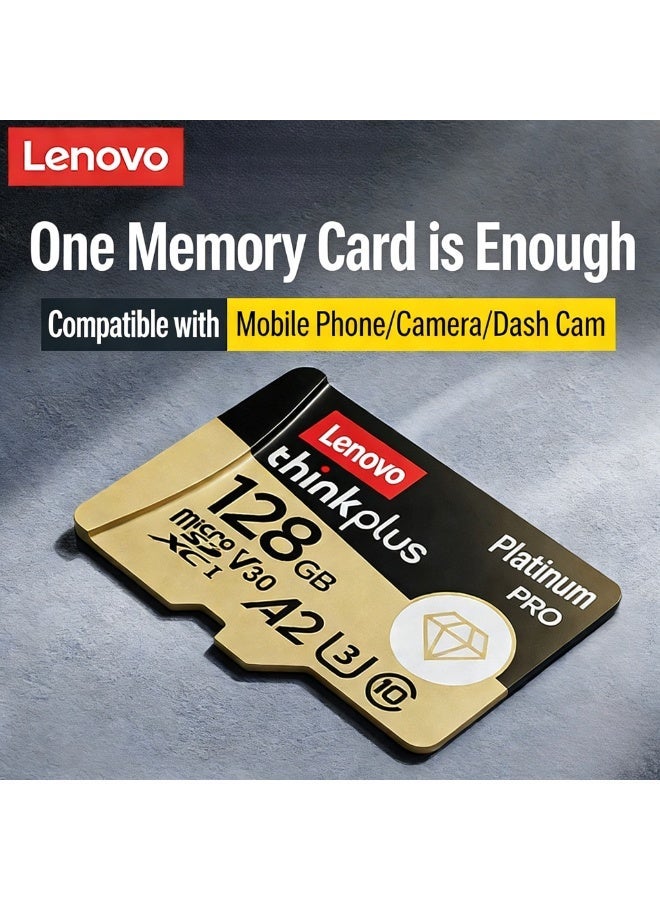 لينوفو بطاقة ذاكرة فلاش ميكرو SD بسعة 128 جيجابايت، 4K HD فيديو، سرعة قراءة عالية 130 ميجابايت/ثانية، للأجهزة مثل الكاميرات، كاميرات المراقبة، الهواتف، الأجهزة اللوحية، أجهزة الألعاب، كاميرات السيارات، فئة U3 Class10 V30 A1، تتحمل درجات حرارة من -25°C إلى 85°C - Image 1
