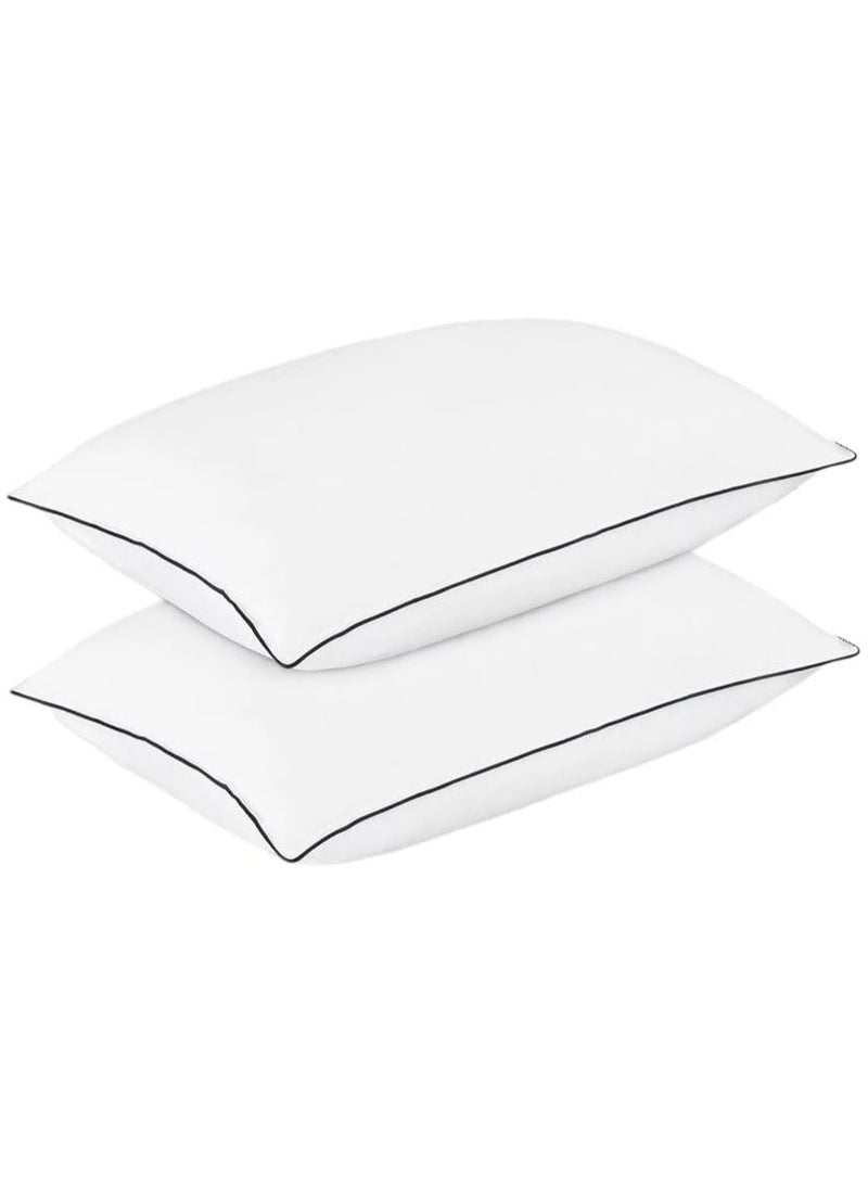 COMFY HYPOALLERGENIC COTTON SET OF 2 WHITE STRIPE HOTEL PILLOW WITH BLACK PIPING - Image 1
