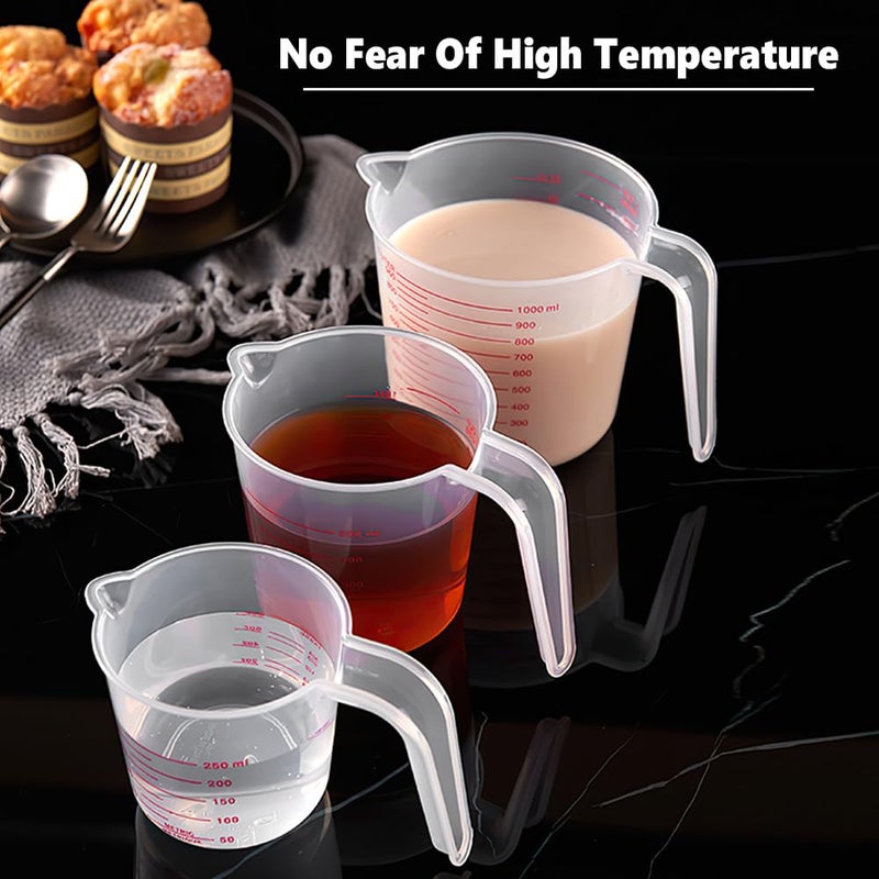 NISHAJ NISHAJ Measuring Jug 250ml 500ml 1000ml 1500ml with Handle Transparent Plastic Molded in Food Grade and Polypropylene Material 4 Cups - Image 3