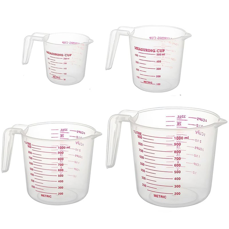 NISHAJ NISHAJ Measuring Jug 250ml 500ml 1000ml 1500ml with Handle Transparent Plastic Molded in Food Grade and Polypropylene Material 4 Cups - Image 1