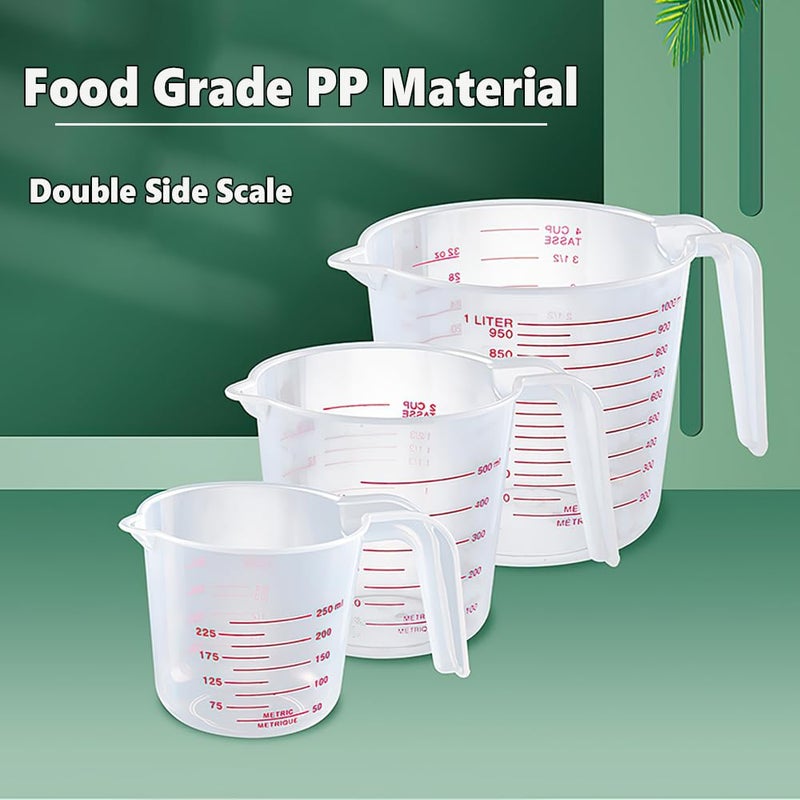 NISHAJ NISHAJ Measuring Jug 250ml 500ml 1000ml 1500ml with Handle Transparent Plastic Molded in Food Grade and Polypropylene Material 4 Cups - Image 2