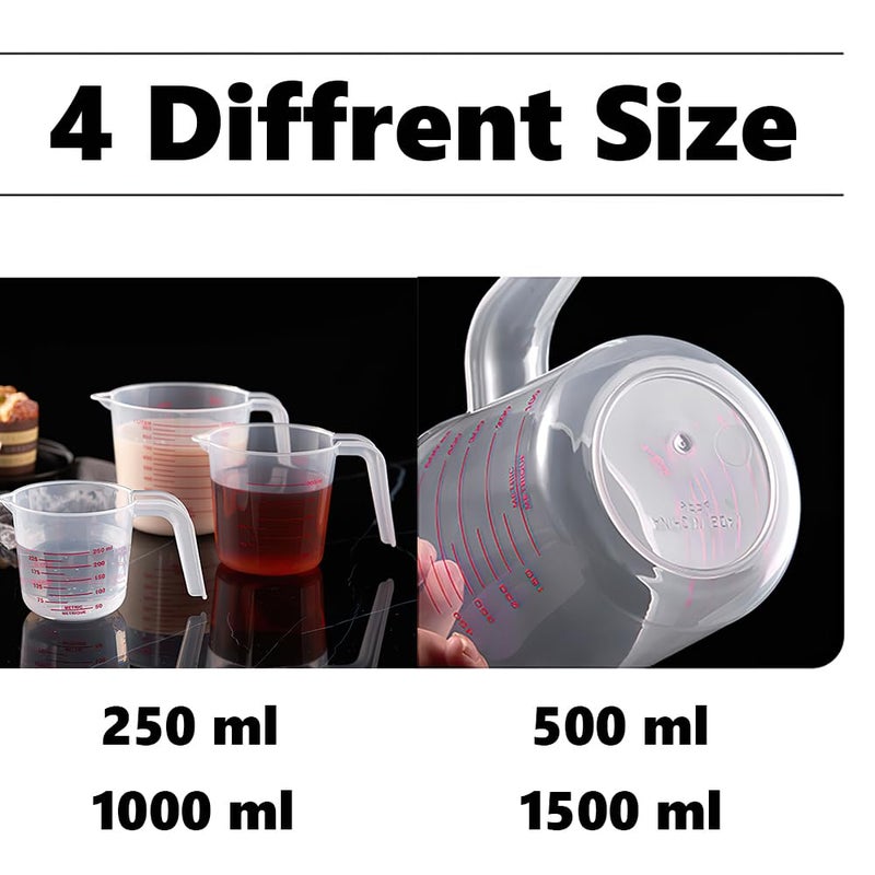 NISHAJ NISHAJ Measuring Jug 250ml 500ml 1000ml 1500ml with Handle Transparent Plastic Molded in Food Grade and Polypropylene Material 4 Cups - Image 5