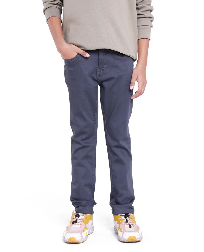 Rare Ones Rare Ones Kids Kino Grey Cotton Poly Solid Slim Fit Denim Pant