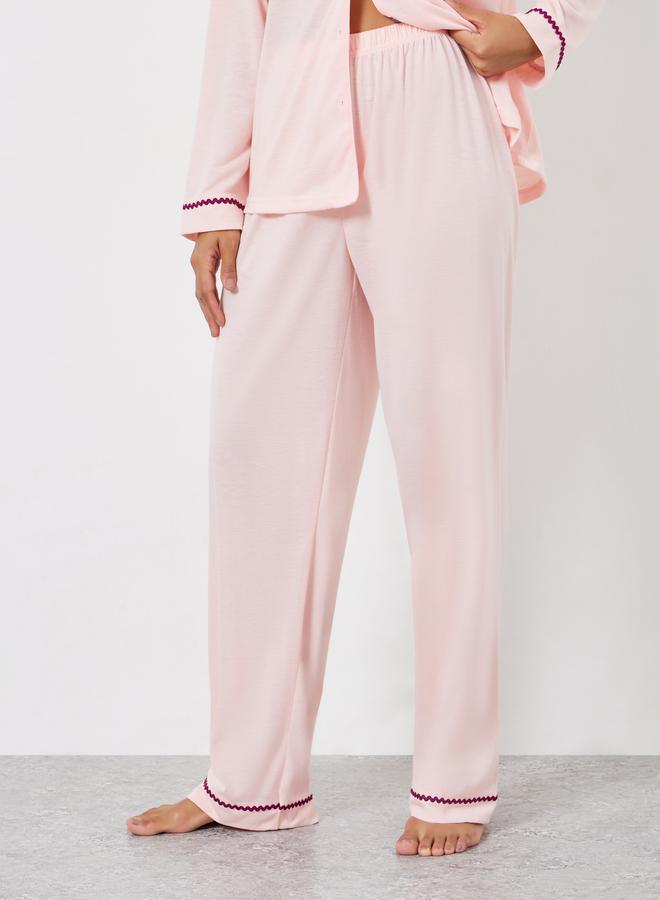 Styli Rick Rack Trim Long Sleeve Shirt and Pyjama Set - Image 5