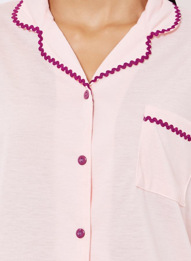 Styli Rick Rack Trim Long Sleeve Shirt and Pyjama Set - Image 4