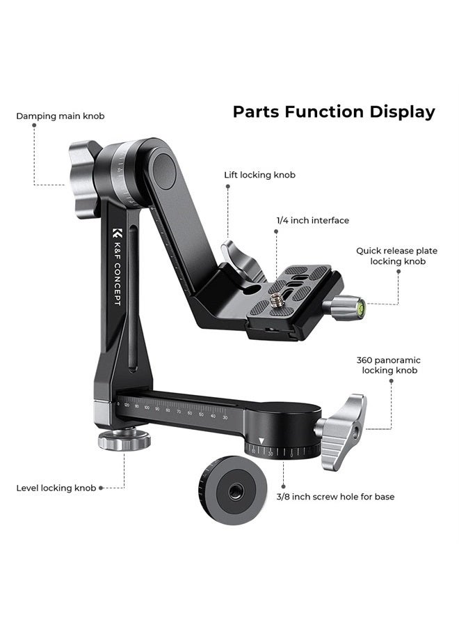 K&F Concept رأس حامل ثلاثي القوائم المحسن، زيت تشحيم حصري، رأس جيمبال من سبائك الألمنيوم CNC بالكامل، ضبط أفقي ورأسي دقيق، سعة تحميل قصوى تبلغ 44.09 رطل/20 كجم. - Image 5