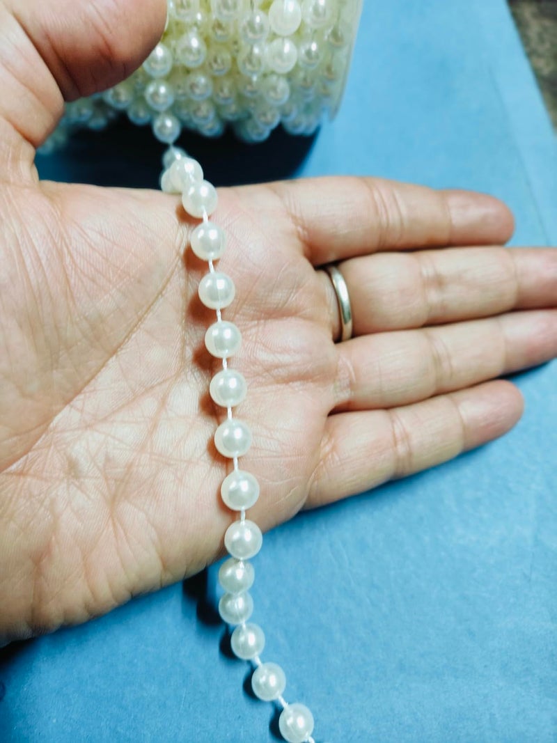 Just Flowers 6 MM Artificial Faux Pearl Beads Chain String for Jewelry Making, Decoration, Embellishing Handbags, Garments, Craft Accessories, 5 Metre Pearl Beads Garland (White) - Image 2