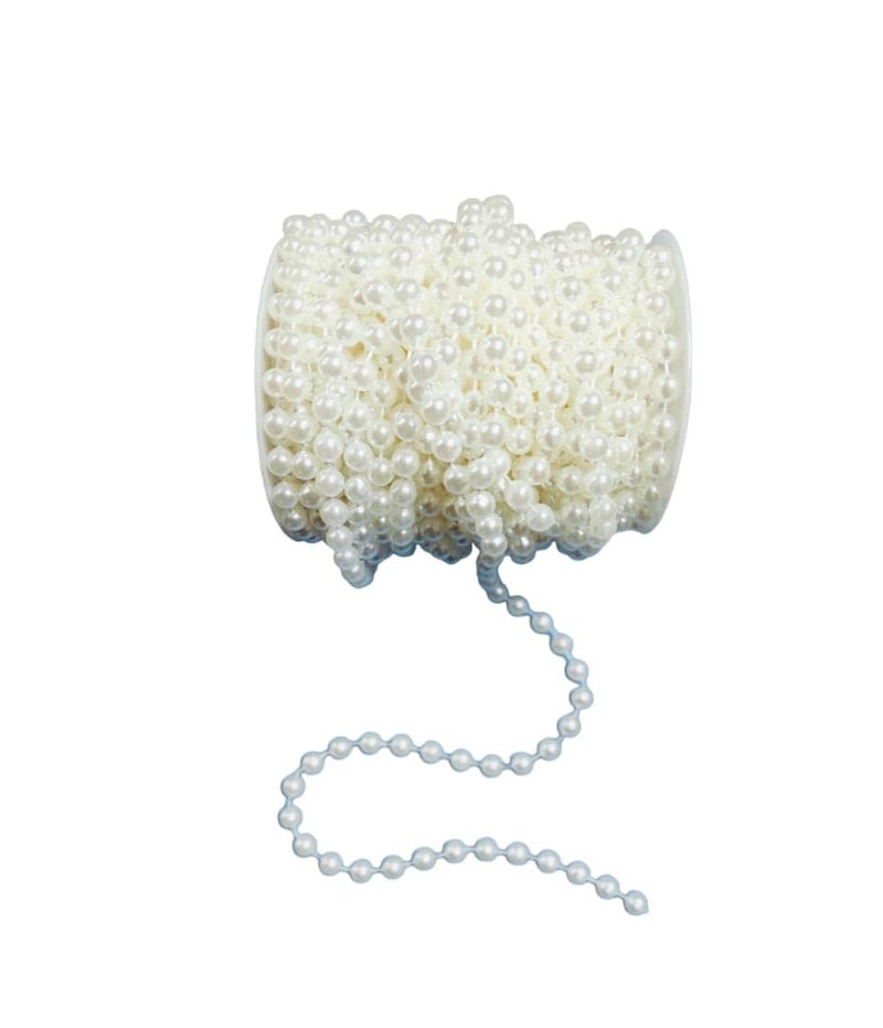 Just Flowers 6 MM Artificial Faux Pearl Beads Chain String for Jewelry Making, Decoration, Embellishing Handbags, Garments, Craft Accessories, 5 Metre Pearl Beads Garland (White) - Image 1