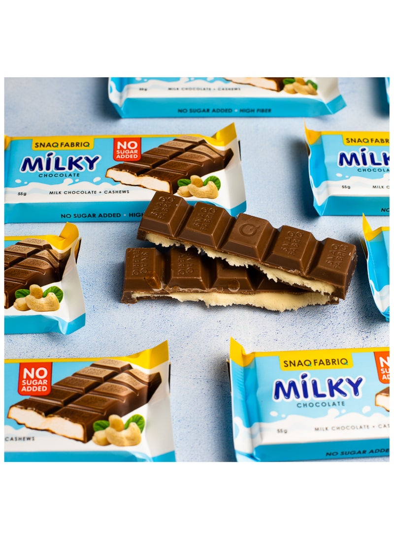 Snaq Fabriq - Milky Chocolate Bar with Milk Chocolate and Cashews No Sugar Added 12x55g - Image 1