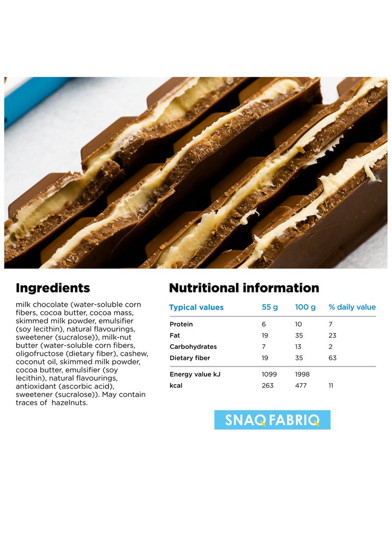 Snaq Fabriq - Milky Chocolate Bar with Milk Chocolate and Cashews No Sugar Added 12x55g - Image 1