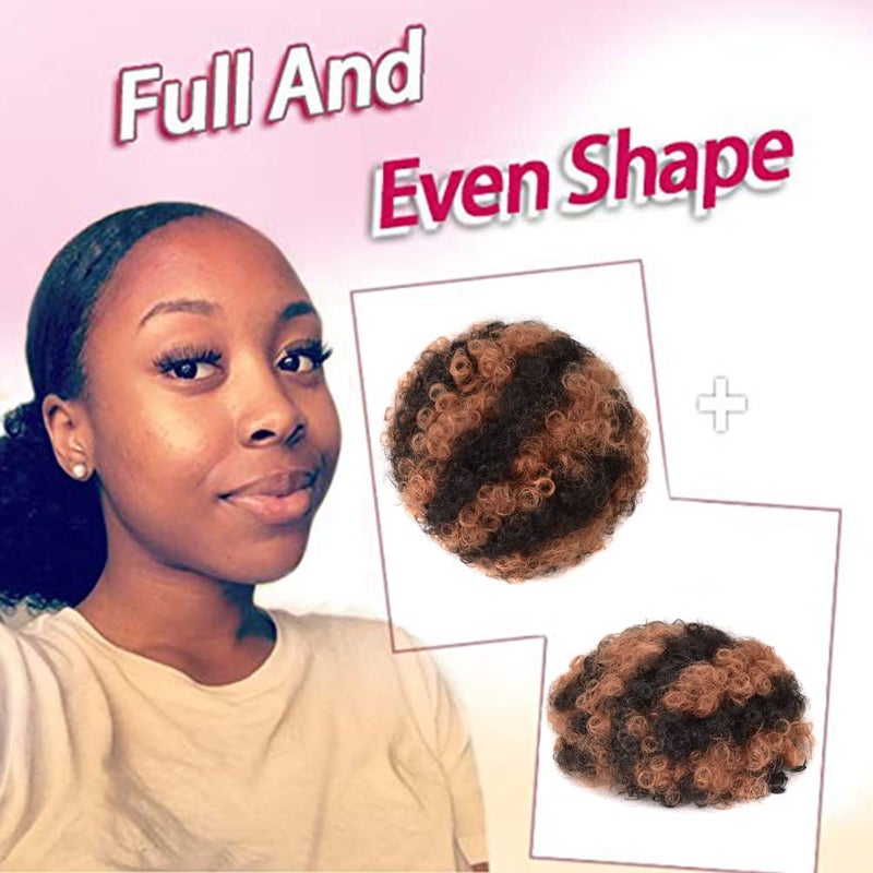 rosmile Afro Puff Drawstring Ponytail Extension for Black Women, Premium Black to Brown 80 Gram Short Synthetic Afro Puff Ponytail for Natural Hair, Clip on Kinky Drawstring Curly Ponytail Bun - Image 5