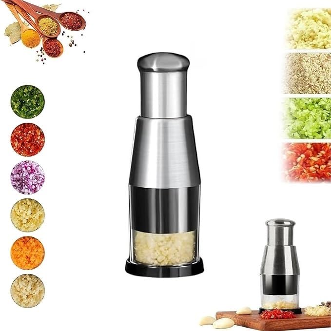Deoxys Pressed Garlic Chopper Stainless Steel Manual Garlic Masher Minced Garlic Crusher Handheld Push Type Garlic Crusher Labor Saving Kitchen Food Chopper Gadget for Ginger Chili Onion - Image 1