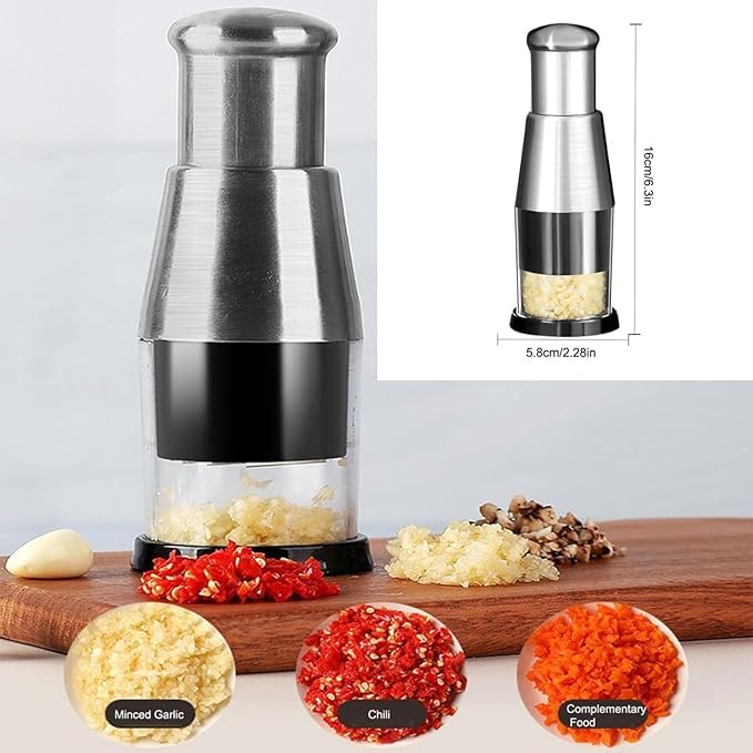 Deoxys Pressed Garlic Chopper Stainless Steel Manual Garlic Masher Minced Garlic Crusher Handheld Push Type Garlic Crusher Labor Saving Kitchen Food Chopper Gadget for Ginger Chili Onion - Image 4