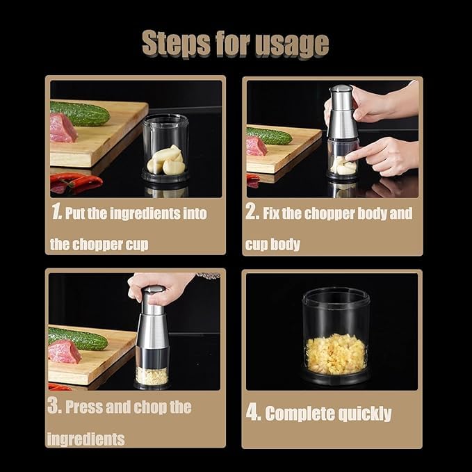 Deoxys Pressed Garlic Chopper Stainless Steel Manual Garlic Masher Minced Garlic Crusher Handheld Push Type Garlic Crusher Labor Saving Kitchen Food Chopper Gadget for Ginger Chili Onion - Image 5