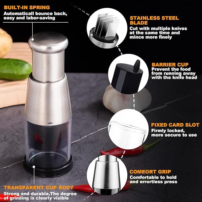 Deoxys Pressed Garlic Chopper Stainless Steel Manual Garlic Masher Minced Garlic Crusher Handheld Push Type Garlic Crusher Labor Saving Kitchen Food Chopper Gadget for Ginger Chili Onion - Image 2