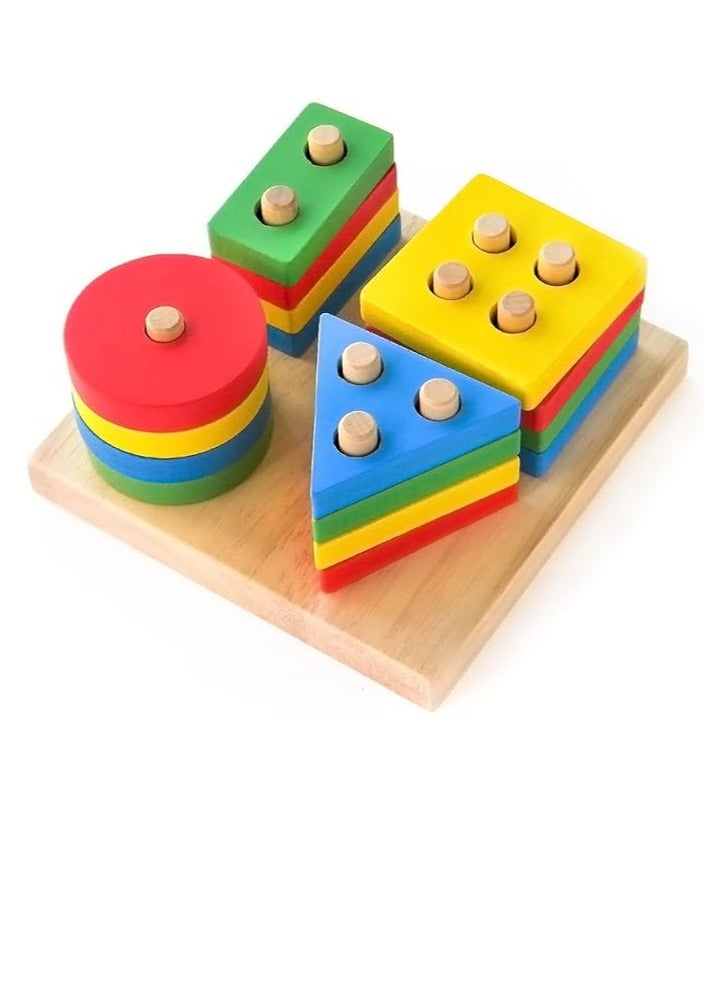 Montessori Toys for 1 to 3 Year Old Boys, Girls & Toddlers - Wooden Shape Sorter & Stacking Toys for Toddlers - Developmental, Learning & Educational Toys, Color Recognition Stacker, Baby Puzzles Gift  - Image 4