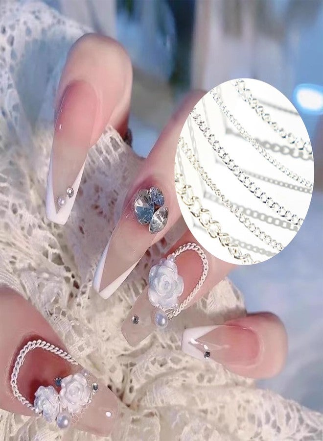 SILPECWEE 3D Nail Chains for Nail Art Silver Metal Nail Charms Metal Nail Art Chains Punk Nail Studs Nail Jewels Decor for Women Nail Art Decoration Craft - 6 Strips 7.87in - Image 3