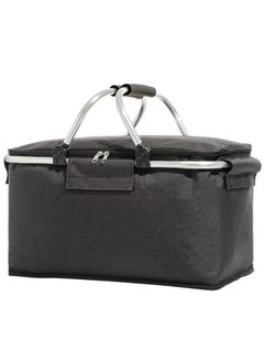 Qiccijoo Qiccijoo Picnic Basket 22L Portable Collapsible Cooler Bag Grocery Bag Shopping Basket with Aluminium Handles for Shopping, Travel, Camping (Black)  - Image 1