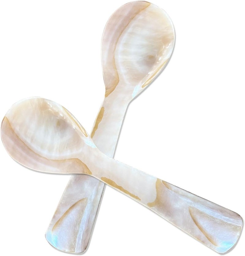 Wenplus 2 Pack 4.33in Caviar Spoons Handcraft Mother of Pearl MOP Caviar Spoon W Round Handle with One Plastic Storage Box- Coffee Color (G) - Image 1