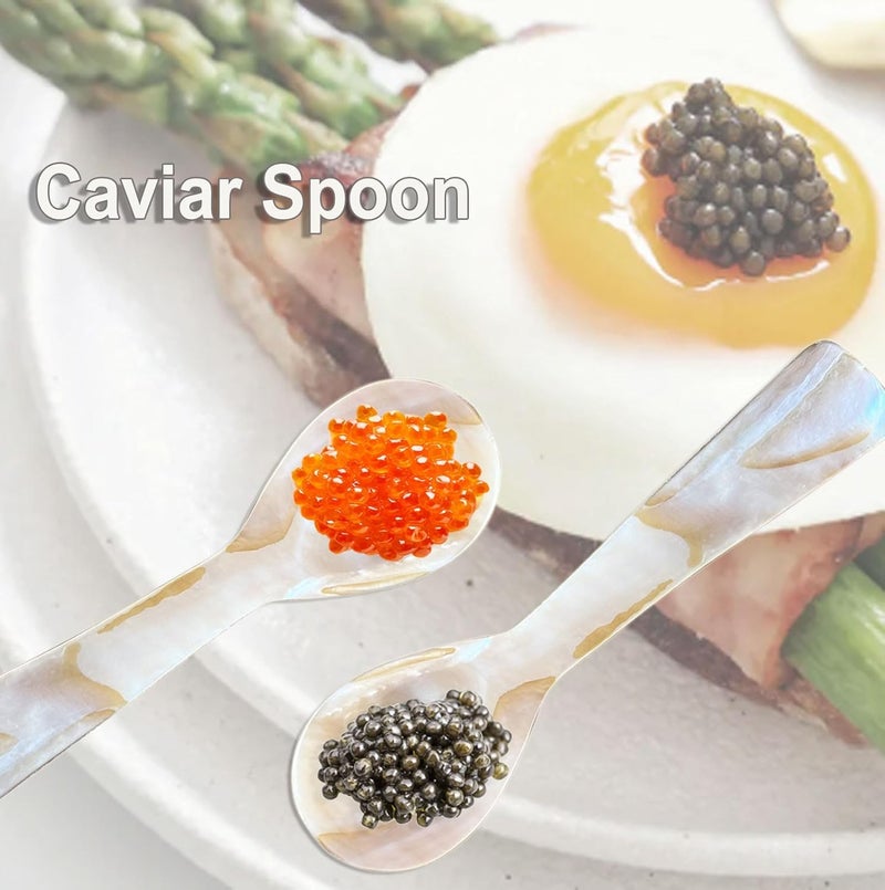 Wenplus 2 Pack 4.33in Caviar Spoons Handcraft Mother of Pearl MOP Caviar Spoon W Round Handle with One Plastic Storage Box- Coffee Color (G) - Image 5