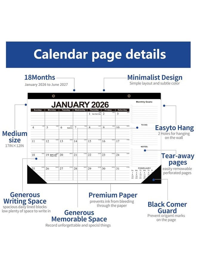 Dayvorax Desk Calendar 2025-2026, 18 Months Academic Calendar, Jul. 2025 - Dec. 2026, 17" × 12" Desktop Calendar with Julian Date, Corner Protectors, Thick Paper for Home Office - Image 3