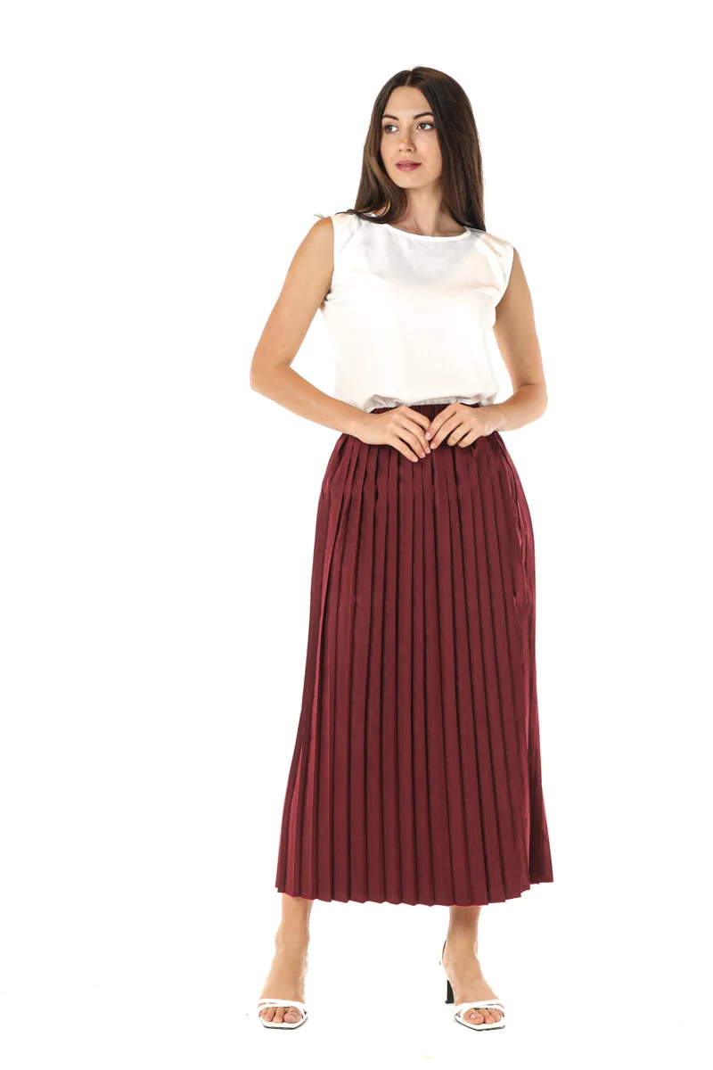 Moistreet Pleated High Waist Midi Skirt