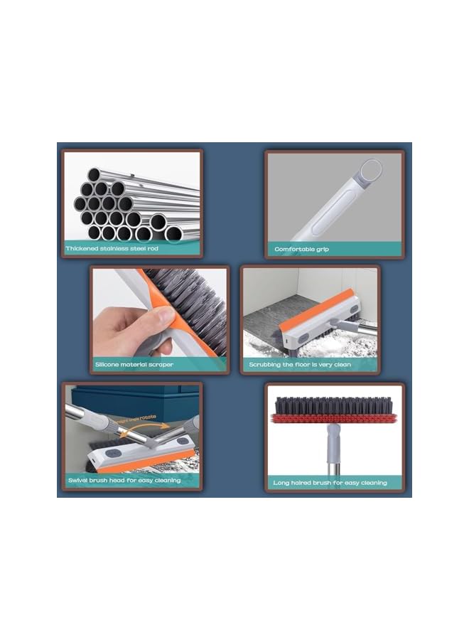 PROMASS Floor Scrub Brush with Long Handle, 3 in 1 Stiff Shower Scrubber with Disinfectant Storage, Squeegee and 180° Swivel Heads, Scalable Crevice Cleaning Brush for Baseboard, Garage, Kitchen, Tub, White - Image 5