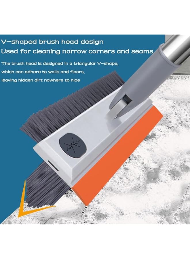 PROMASS Floor Scrub Brush with Long Handle, 3 in 1 Stiff Shower Scrubber with Disinfectant Storage, Squeegee and 180° Swivel Heads, Scalable Crevice Cleaning Brush for Baseboard, Garage, Kitchen, Tub, White - Image 3