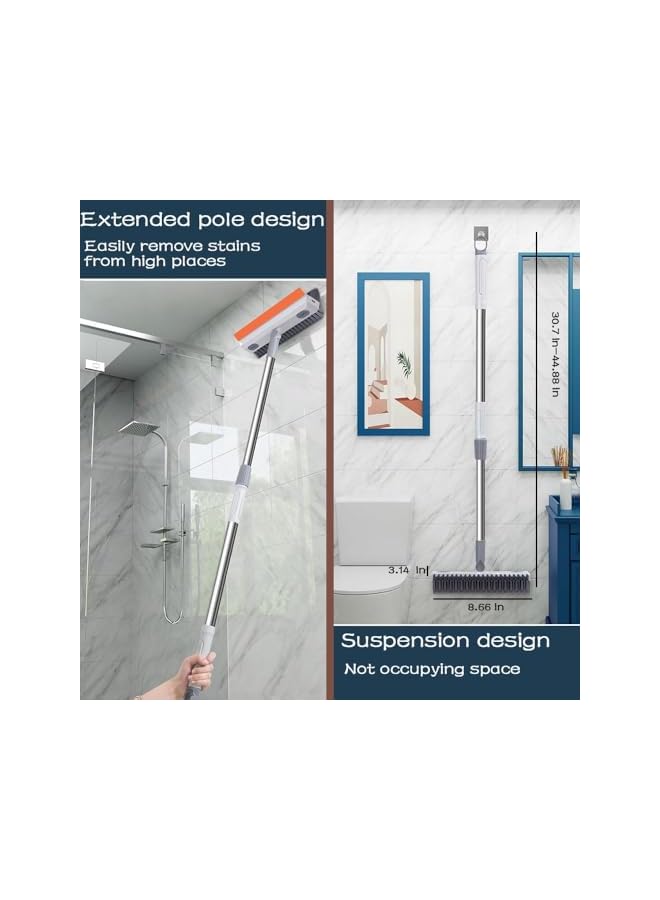 PROMASS Floor Scrub Brush with Long Handle, 3 in 1 Stiff Shower Scrubber with Disinfectant Storage, Squeegee and 180° Swivel Heads, Scalable Crevice Cleaning Brush for Baseboard, Garage, Kitchen, Tub, White - Image 4