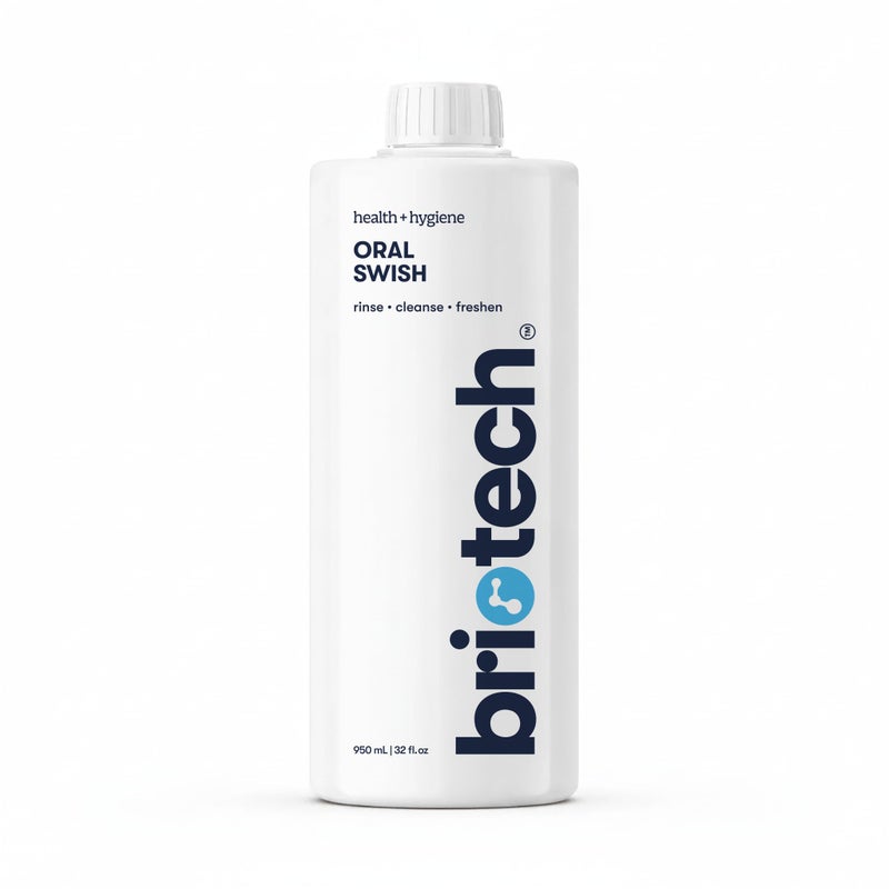 BRIOTECH Oral Swish, Hypochlorous Acid Mouthwash Rinse, Gentle Oral Care Hygiene, Fight Bad Breath, Support Against Plaque, Gum Irritation & Tender Gums, Alcohol & Fluoride Free, 32 fl oz - Image 1