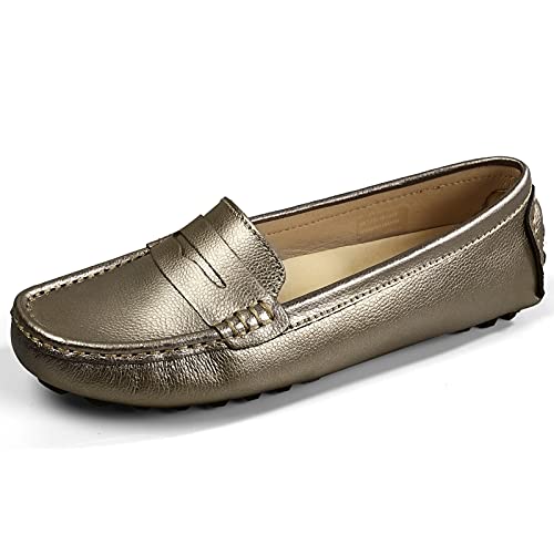 Artisure Women's Classic Handsewn Metallic Champagne Genuine Leather Penny Loafers Driving Moccasins Casual Boat Shoes Slip On Fashion Office Comfort Flats 6 M US SKS-1221XBJ060 - Image 2