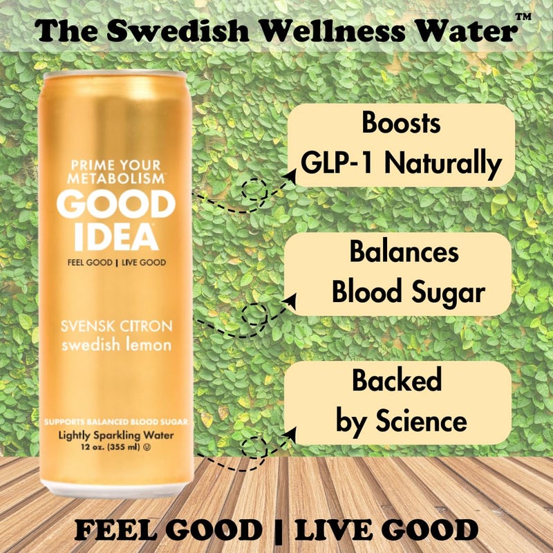 GOOD IDEA Sparkling Water - Supports Metabolism, Balances Blood Sugar, Boosts GLP-1 Naturally - Science-Backed Functional Beverage - No Caffeine, No Sugar - Swedish Signature Variety Pack (18 Cans, 3 Flavors, 12 oz) - Image 2