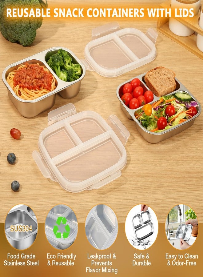 DUNPUTE Stainless Steel Snack Containers with Lids, 2 Pack Stainless Steel Bento Box, Metal Lunch Box with 3 & 2 Compartments, Food Storage for Snacks, Fruit, Sauce, Dishwasher Safe for Travel - Image 3