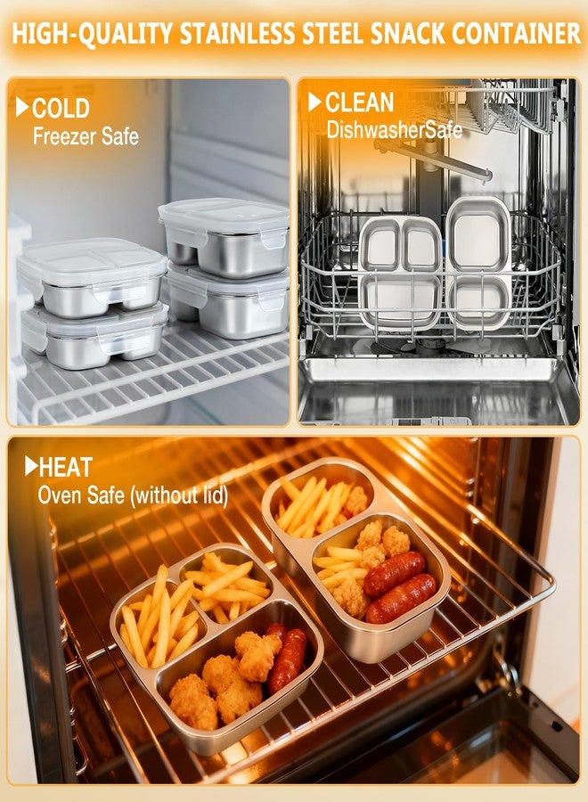 DUNPUTE Stainless Steel Snack Containers with Lids, 2 Pack Stainless Steel Bento Box, Metal Lunch Box with 3 & 2 Compartments, Food Storage for Snacks, Fruit, Sauce, Dishwasher Safe for Travel - Image 5