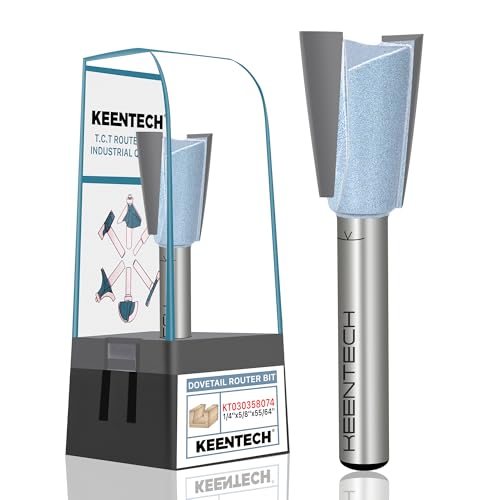 KEENTECH Router Bits, Carbide Tipped 7-Degree Dovetail Bit for Joinery, Industrial Grade Blue Cutting Tools for Woodworking (1/4 Inch Shank x 5/8 Inch Diameter x 55/64 Inch Depth, KT030358074) - Image 1