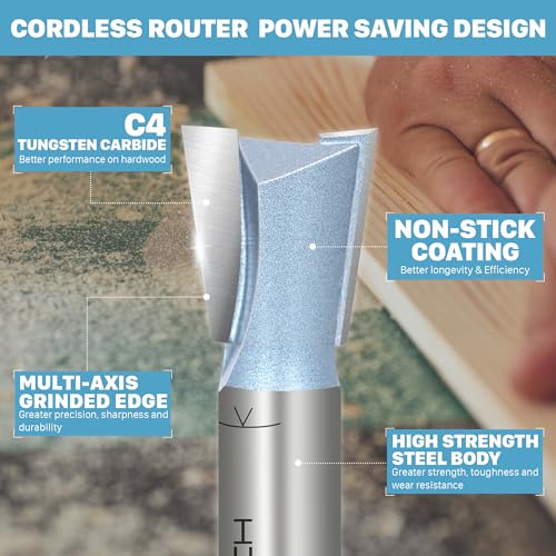 KEENTECH Router Bits, Carbide Tipped 7-Degree Dovetail Bit for Joinery, Industrial Grade Blue Cutting Tools for Woodworking (1/4 Inch Shank x 5/8 Inch Diameter x 55/64 Inch Depth, KT030358074) - Image 3