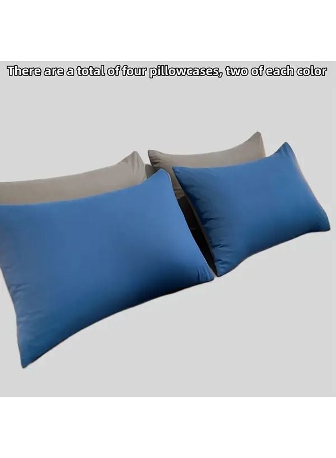 مجموعة غطاء لحاف من القماش المزوي المزدوج الأزرق مع 4 أكياس وسائد 78 × 90 بوصة - Image 5