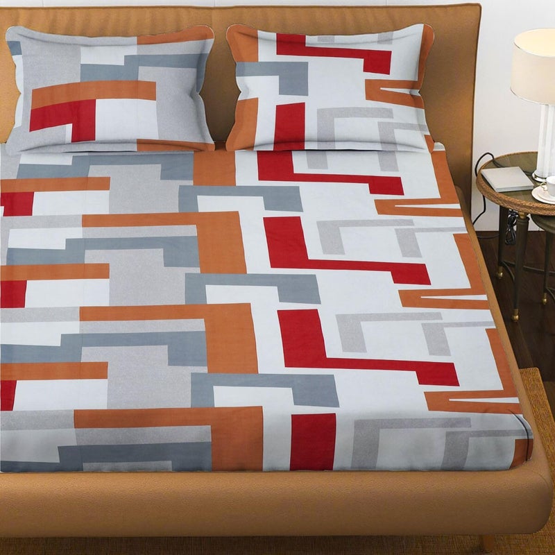 Purav Light Bedsheet for Double Bed with Two King Size Pillow Covers Soft/Breathable Wrinkel Free 210TC Flat Bedshteet, 90x95 Inches - Red - Image 1