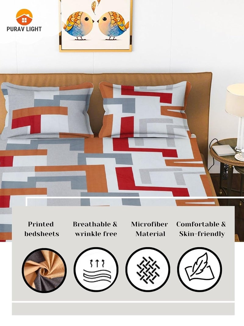 Purav Light Bedsheet for Double Bed with Two King Size Pillow Covers Soft/Breathable Wrinkel Free 210TC Flat Bedshteet, 90x95 Inches - Red - Image 2