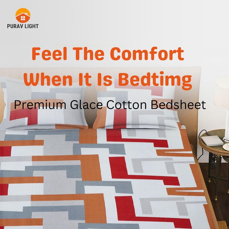 Purav Light Bedsheet for Double Bed with Two King Size Pillow Covers Soft/Breathable Wrinkel Free 210TC Flat Bedshteet, 90x95 Inches - Red - Image 3