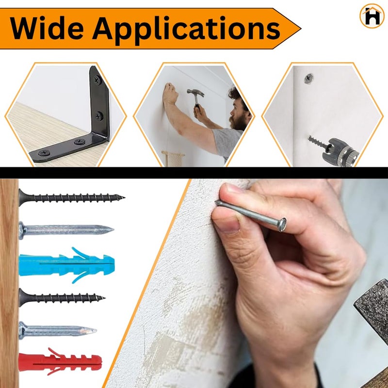 Homdum مجموعة مسامير، براغي ومقابس نايلون متنوعة، مجموعة أدوات منزلية متعددة الاستخدامات مكونة من 400 قطعة - Image 5