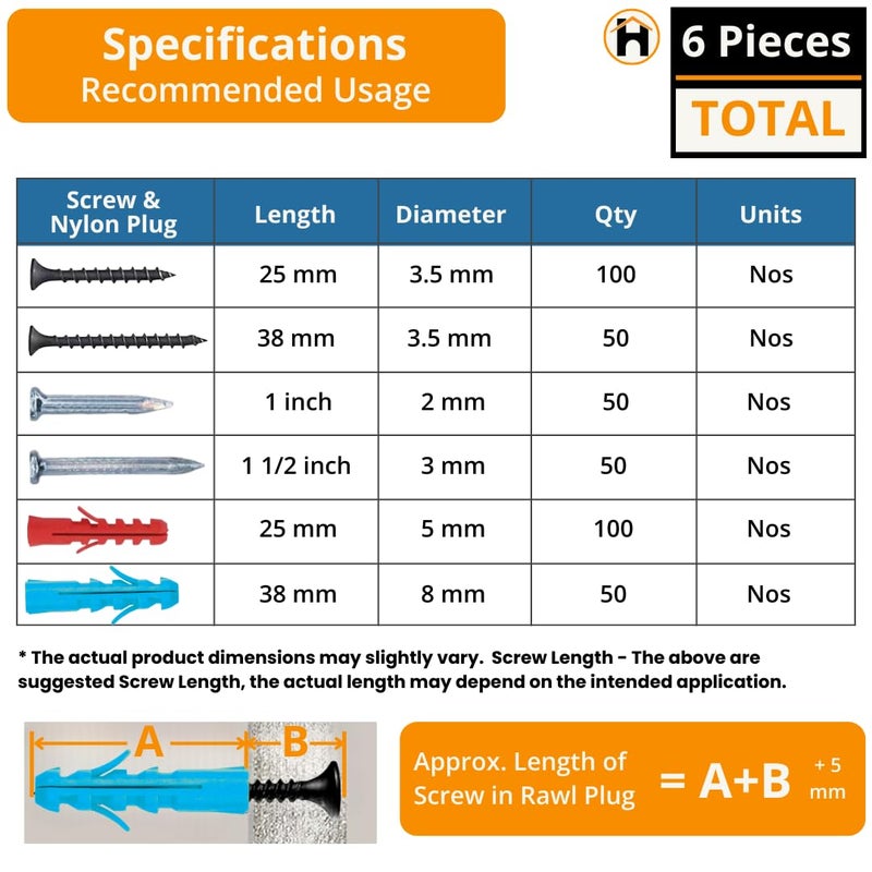 Homdum مجموعة مسامير، براغي ومقابس نايلون متنوعة، مجموعة أدوات منزلية متعددة الاستخدامات مكونة من 400 قطعة - Image 4